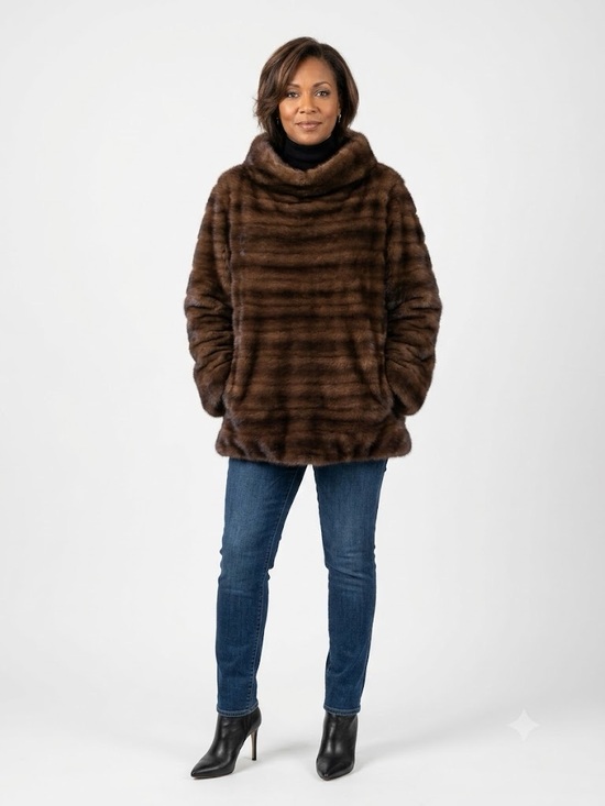 Jackets & Blazers - Vintage Anne Dee Goldin Brown Mink Fur Pullover Jacket | Funnel Neck Size M/L